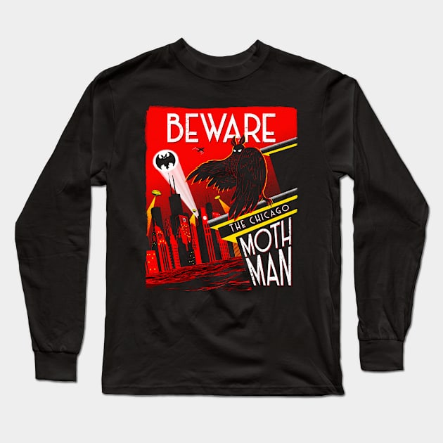 Beware the Chicago Mothman! Cryptid Cryptozoology Long Sleeve T-Shirt by Strangeology